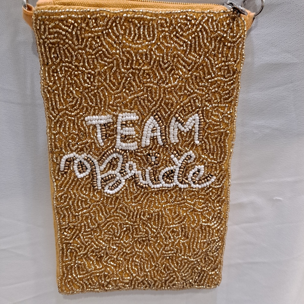 Elegant Gold Beaded 'Team Bride' Crossbody Bag Pouch